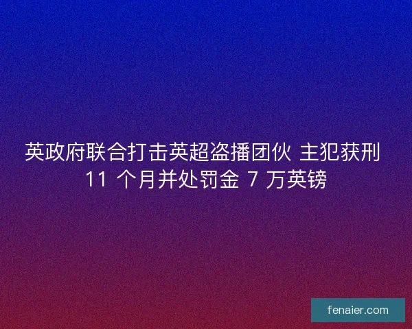 英政府联合打击英超盗播团伙 主犯获刑 11 个月并处罚金 7 万英镑